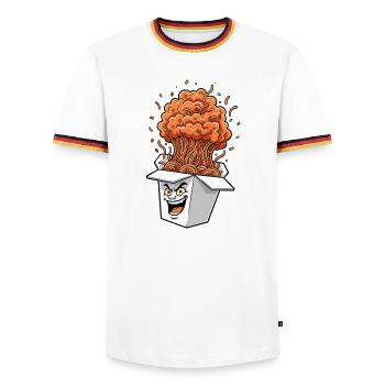 Noodle Box Explosion Cartoon - Men's Ringer Shirt - white/tricolour - Front - AI Model Female 172 light (172cm) & AI Model Male 185 light (185cm)
