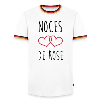 Noces de Rose 17 ans de mariage - T-shirt contrasté Homme - blanc/tricolore - Devant - AI Model Female 172 light (172cm) & AI Model Male 185 light (185cm)
