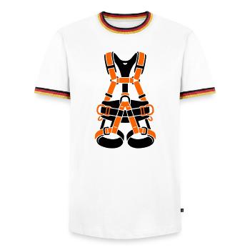 Climbing harness tree care tree climber climbing - Men's Ringer Shirt - white/tricolour - Front - AI Model Female 172 light (172cm) & AI Model Male 185 light (185cm)