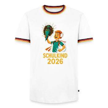 Schulkind 2026 Cartoon-Design - Männer Kontrast-T-Shirt - Weiß/Dreifarbig - Vorne - AI Model Female 172 light (172cm) & AI Model Male 185 light (185cm)