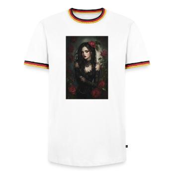 Élégance noire avec des accents de rose - T-shirt contrasté Homme - blanc/tricolore - Devant - AI Model Female 172 light (172cm) & AI Model Male 185 light (185cm)