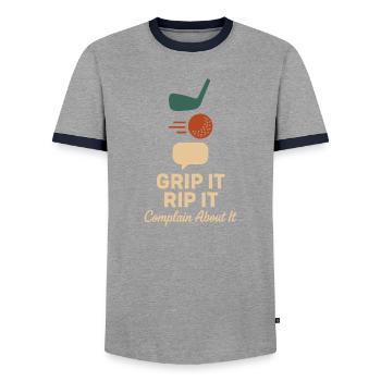 Funny golf humor, sarcastic dad, - Men's Ringer Shirt - grey/navy  - Front - AI Model Female 172 light (172cm) & AI Model Male 178 light (178cm)