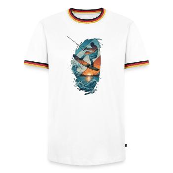 Sunset Waves Kiteboard Portrait - T-shirt contrasté Homme - blanc/tricolore - Devant - AI Model Female 172 light (172cm) & AI Model Male 185 light (185cm)