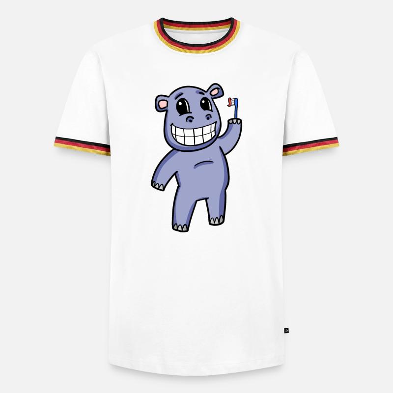 Hippo with toothbrush - Men's Ringer Shirt - white/tricolour