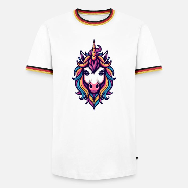 Regenbogen Einhorn Kopf - Männer Kontrast-T-Shirt - Weiß/Dreifarbig