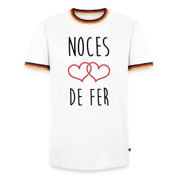 Eiserne Hochzeit: 41 Jahre Ehe - Männer Kontrast-T-Shirt - Weiß/Dreifarbig - Vorne - AI Model Female 172 light (172cm) & AI Model Male 185 light (185cm)