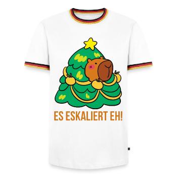It's escalating anyway! - Men's Ringer Shirt - white/tricolour - Front - AI Model Female 172 light (172cm) & AI Model Male 185 light (185cm)