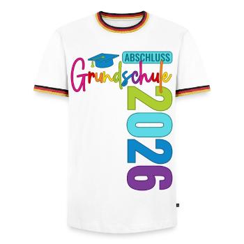 Grundschule Abschluss 2026 - Männer Kontrast-T-Shirt - Weiß/Dreifarbig - Vorne - AI Model Female 172 light (172cm) & AI Model Male 185 light (185cm)