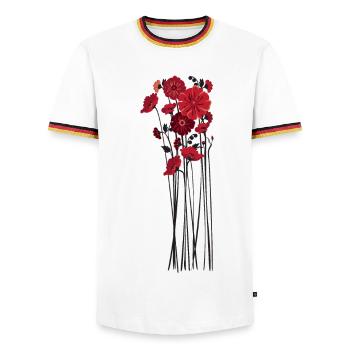 Pebble Flowers Illustration - Men's Ringer Shirt - white/tricolour - Front - AI Model Female 172 light (172cm) & AI Model Male 185 light (185cm)