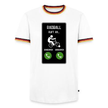 Radball ruft an - Männer Kontrast-T-Shirt - Weiß/Dreifarbig - Vorne - AI Model Female 172 light (172cm) & AI Model Male 185 light (185cm)