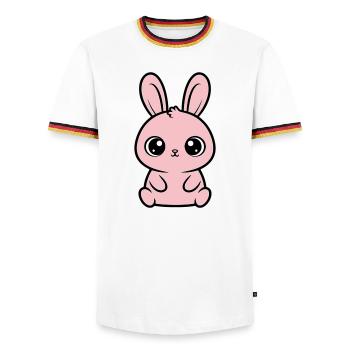 Kawaii Hase Rosa Große Augen Süß - Männer Kontrast-T-Shirt - Weiß/Dreifarbig - Vorne - AI Model Female 172 light (172cm) & AI Model Male 185 light (185cm)