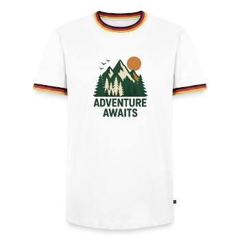 Abenteuerwald Berglandschaft - Männer Kontrast-T-Shirt - Weiß/Dreifarbig - Vorne - AI Model Female 172 light (172cm) & AI Model Male 185 light (185cm)