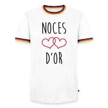Noces d'Or 50 ans de mariage - T-shirt contrasté Homme - blanc/tricolore - Devant - AI Model Female 172 light (172cm) & AI Model Male 185 light (185cm)