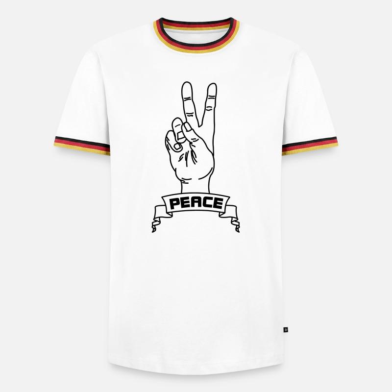 Handgesten Frieden mit Friedenstext - Männer Kontrast-T-Shirt - Weiß/Dreifarbig