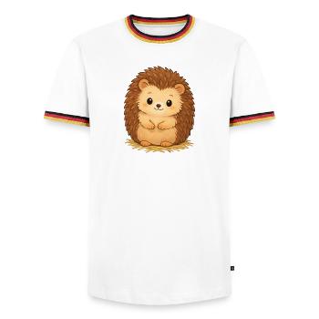 Kuscheliger Igel auf Heu - Männer Kontrast-T-Shirt - Weiß/Dreifarbig - Vorne - AI Model Female 172 light (172cm) & AI Model Male 185 light (185cm)