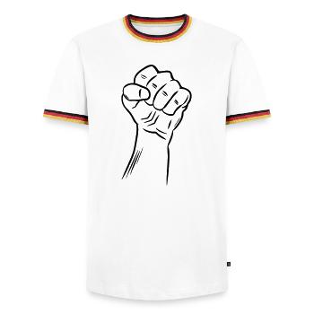 Fist / Raised fist / Revolution / Defiance - Men's Ringer Shirt - white/tricolour - Front - AI Model Female 172 light (172cm) & AI Model Male 185 light (185cm)