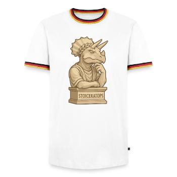 Stoiceratops - T-shirt contrasté Homme - blanc/tricolore - Devant - AI Model Female 172 light (172cm) & AI Model Male 185 light (185cm)