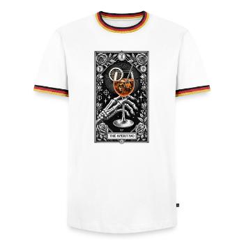 The Aperitivo (Spritz) – Mystic Tarot Card - Men's Ringer Shirt - white/tricolour - Front - AI Model Female 172 light (172cm) & AI Model Male 185 light (185cm)