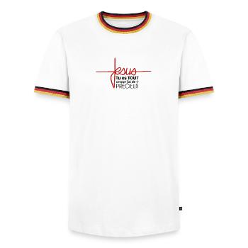 Jesus: Tu es Tout ce que j'ai de précieux - T-shirt contrasté Homme - blanc/tricolore - Devant - AI Model Female 172 light (172cm) & AI Model Male 185 light (185cm)