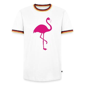 Flamingo pink Sommer Sonne Strand - Männer Kontrast-T-Shirt - Weiß/Dreifarbig - Vorne - AI Model Female 172 light (172cm) & AI Model Male 185 light (185cm)