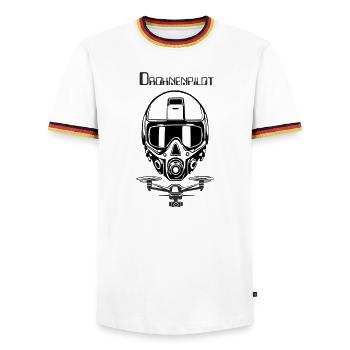 Drohnenpilot 5 - Männer Kontrast-T-Shirt - Weiß/Dreifarbig - Vorne - AI Model Female 172 light (172cm) & AI Model Male 185 light (185cm)