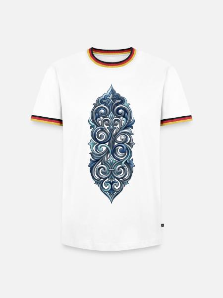 Barockes elegantes blaues Ornament - Männer Kontrast-T-Shirt - Weiß/Dreifarbig