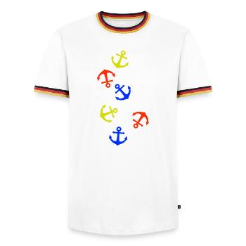 Anchor Colorful - Men's Ringer Shirt - white/tricolour - Front - AI Model Female 172 light (172cm) & AI Model Male 185 light (185cm)