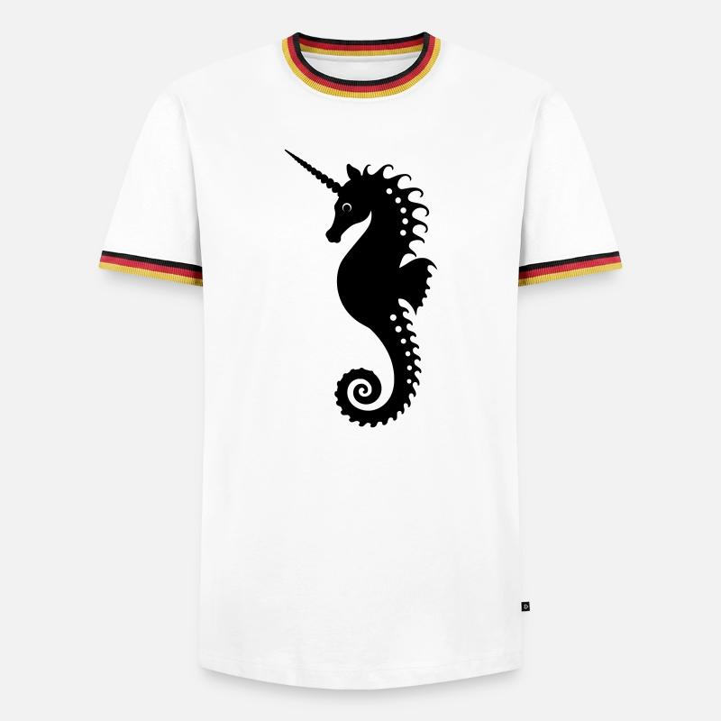 Elegantes Einhorn-Seepferdchen - Männer Kontrast-T-Shirt - Weiß/Dreifarbig