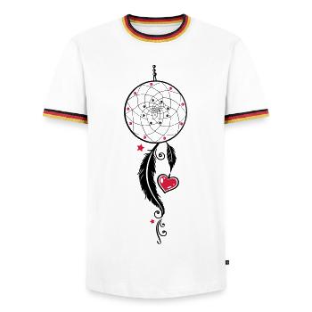 Traumfänger mit Herz, Federn und Sternen - Männer Kontrast-T-Shirt - Weiß/Dreifarbig - Vorne - AI Model Female 172 light (172cm) & AI Model Male 185 light (185cm)