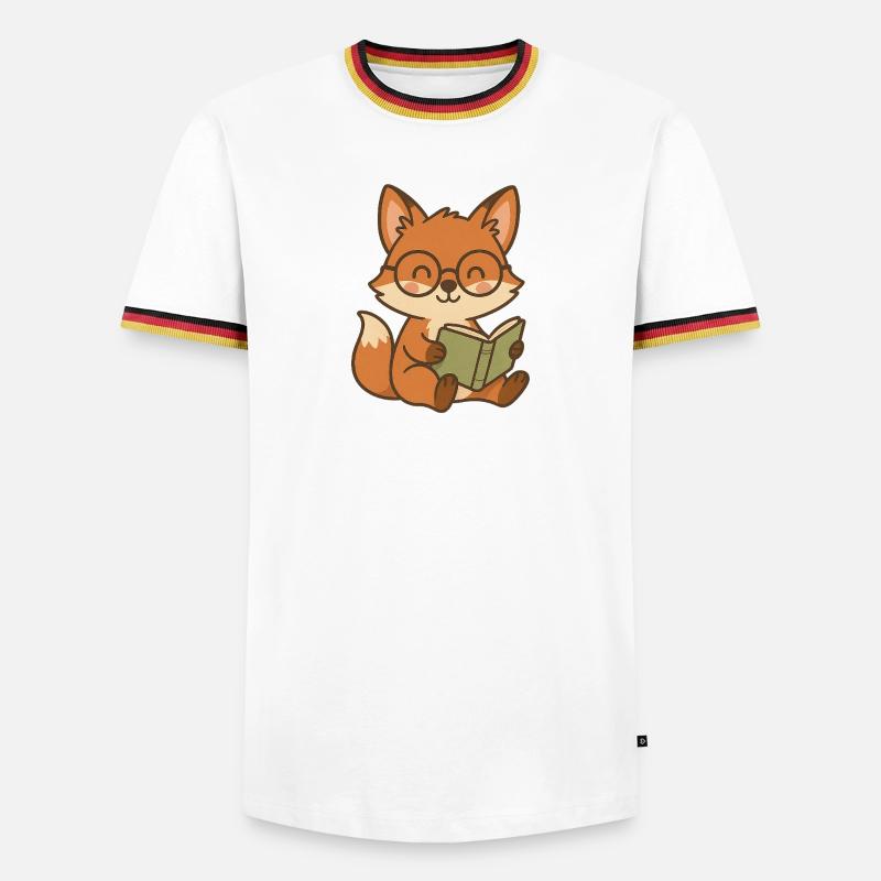 Cute fox book reader illustration - Men's Ringer Shirt - white/tricolour