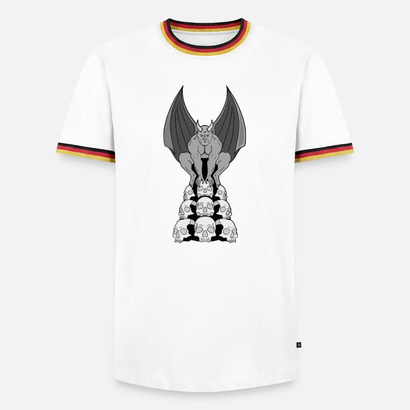 Gargoyle Dämon über Schädeln - Männer Kontrast-T-Shirt - Weiß/Dreifarbig