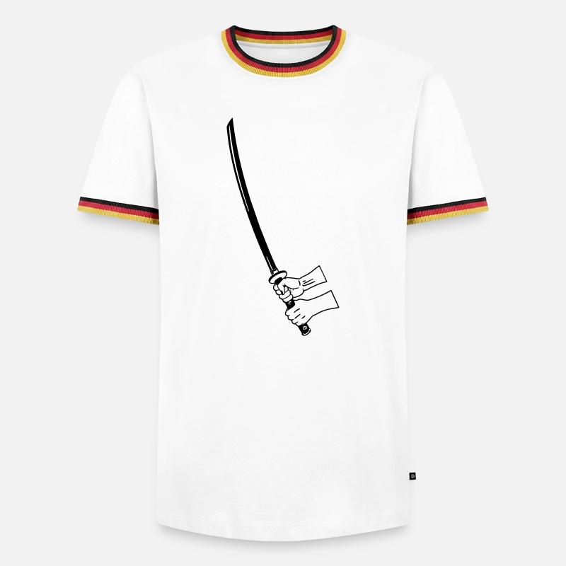 Samurai Busihdo Katana mit zwei Händen - Männer Kontrast-T-Shirt - Weiß/Dreifarbig