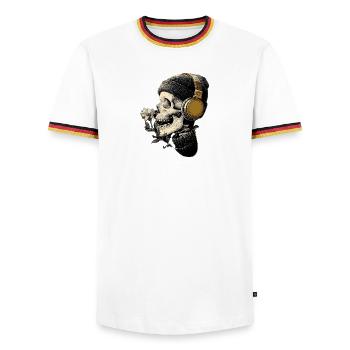 Headphone Skull with Flower - Men's Ringer Shirt - white/tricolour - Front - AI Model Female 172 light (172cm) & AI Model Male 185 light (185cm)