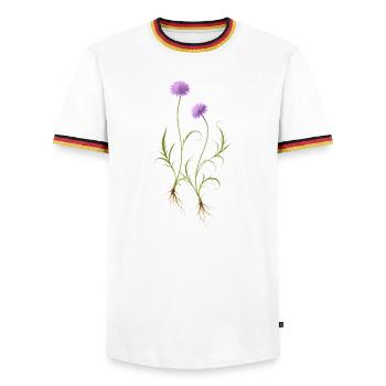 Meadow Flower Nature Illustration - Men's Ringer Shirt - white/tricolour - Front - AI Model Female 172 light (172cm) & AI Model Male 185 light (185cm)