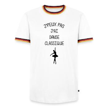 I can't, I have classical dance - Men's Ringer Shirt - white/tricolour - Front - AI Model Female 172 light (172cm) & AI Model Male 185 light (185cm)