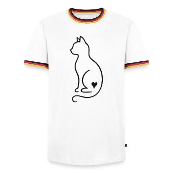 Minimalist Cat Line Art – Black Design - Men's Ringer Shirt - white/tricolour - Front - AI Model Female 172 light (172cm) & AI Model Male 185 light (185cm)