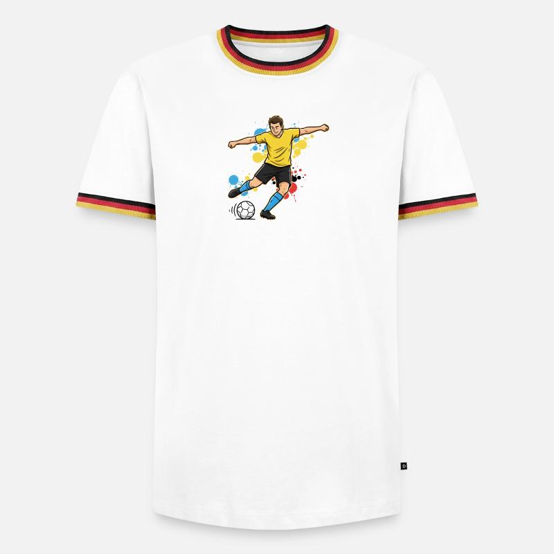 Soccer Player Comic Paint Splash Yellow - Men's Ringer Shirt - white/tricolour