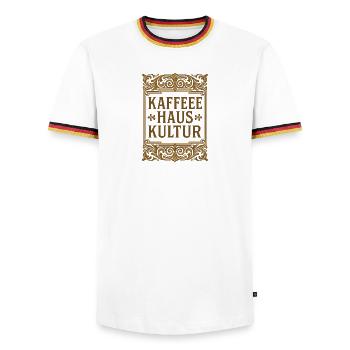 Coffee house culture - Men's Ringer Shirt - white/tricolour - Front - AI Model Female 172 light (172cm) & AI Model Male 185 light (185cm)