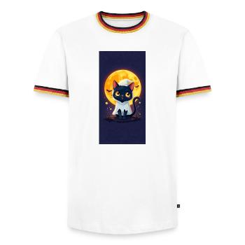 Moonlight Cat in Ghost Cloak - Men's Ringer Shirt - white/tricolour - Front - AI Model Female 172 light (172cm) & AI Model Male 185 light (185cm)