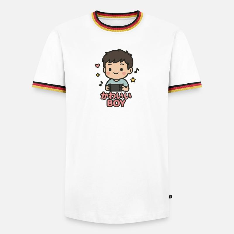 Süßer Junge mit Gamecontroller - Männer Kontrast-T-Shirt - Weiß/Dreifarbig