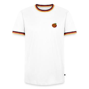 Peach embroidered - Men's Ringer Shirt - white/tricolour - Front - AI Model Female 172 light (172cm) & AI Model Male 185 light (185cm)
