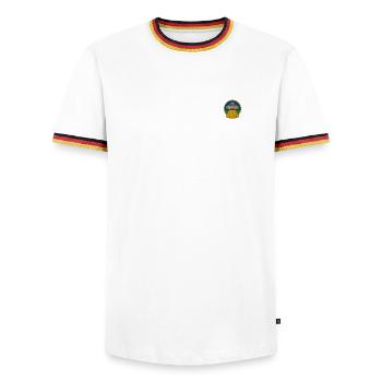 Ufo - Männer Kontrast-T-Shirt - Weiß/Dreifarbig - Vorne - AI Model Female 172 light (172cm) & AI Model Male 185 light (185cm)