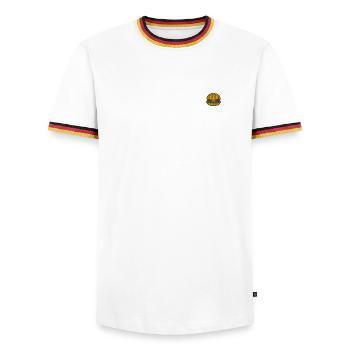 Burger 1 - T-shirt contrasté Homme - blanc/tricolore - Devant - AI Model Female 172 light (172cm) & AI Model Male 185 light (185cm)