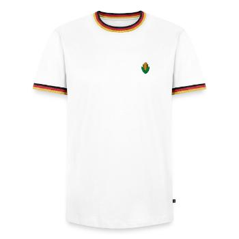 Maïs brodé - T-shirt contrasté Homme - blanc/tricolore - Devant - AI Model Female 172 light (172cm) & AI Model Male 185 light (185cm)