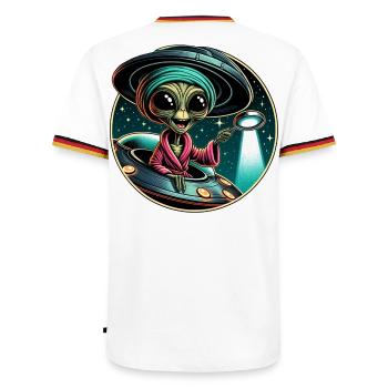 Alien detective in UFO light - Men's Ringer Shirt - white/tricolour - Back - AI Model Male 185 light (185cm)
