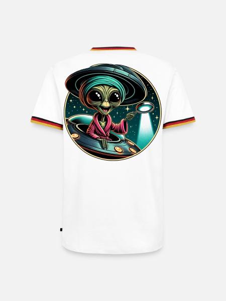 Alien detective in UFO light - Men's Ringer Shirt - white/tricolour