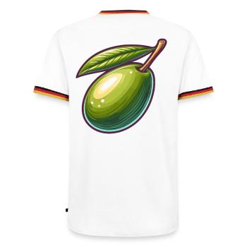 Olivenillustration detailliert - Männer Kontrast-T-Shirt - Weiß/Dreifarbig - Hinten - AI Model Male 185 light (185cm)