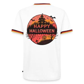 Halloween Schloss Silhouette - Männer Kontrast-T-Shirt - Weiß/Dreifarbig - Hinten - AI Model Male 185 light (185cm)
