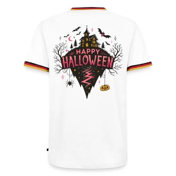 Halloween Pink and Dark Castle - Men's Ringer Shirt - white/tricolour - Back - AI Model Male 185 light (185cm)