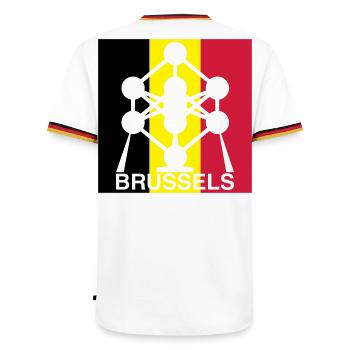 Brussels Atomium – Belgian Flag Square Icon - Men's Ringer Shirt - white/tricolour - Back - AI Model Male 185 light (185cm)